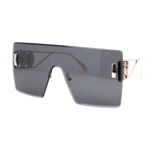 Luxury Oversized Rectangle Shield Rimless Lion Emblem Sunglasses