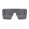 Luxury Oversized Rectangle Shield Rimless Lion Emblem Sunglasses