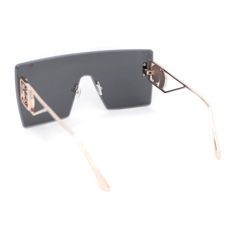 Luxury Oversized Rectangle Shield Rimless Lion Emblem Sunglasses