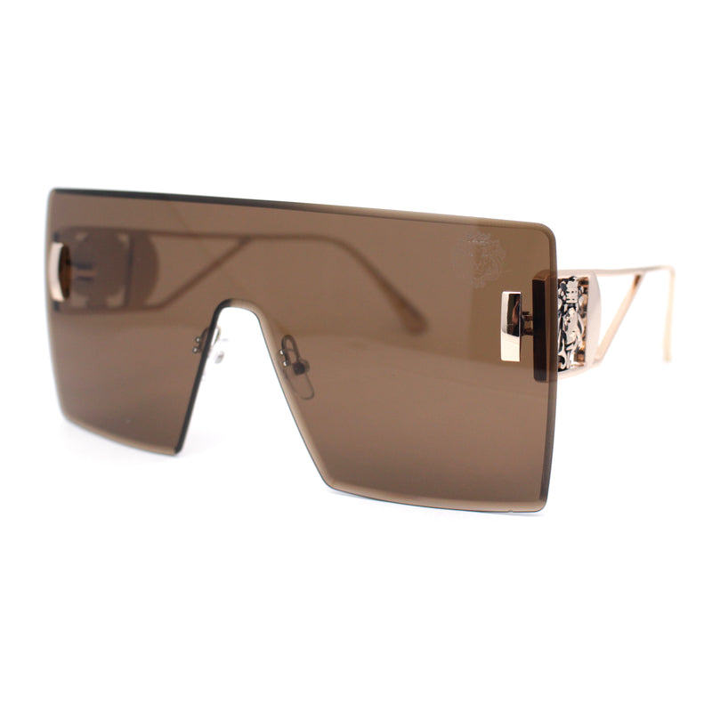 Luxury Oversized Rectangle Shield Rimless Lion Emblem Sunglasses