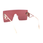 Luxury Oversized Rectangle Shield Rimless Lion Emblem Sunglasses