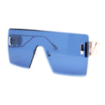 Luxury Oversized Rectangle Shield Rimless Lion Emblem Sunglasses