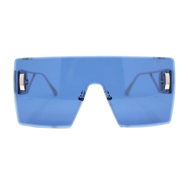 Luxury Oversized Rectangle Shield Rimless Lion Emblem Sunglasses