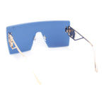 Luxury Oversized Rectangle Shield Rimless Lion Emblem Sunglasses