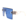 Luxury Oversized Rectangle Shield Rimless Lion Emblem Sunglasses