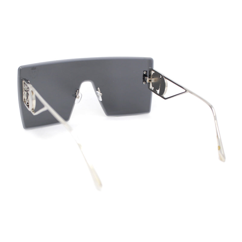 Luxury Oversized Rectangle Shield Rimless Lion Emblem Sunglasses