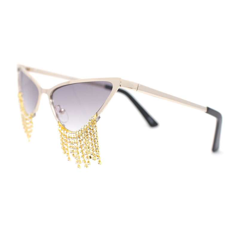Womens Luxury Rhinstone Tassel Diva Metal Rim Cat Eye Sunglasses