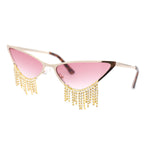 Womens Luxury Rhinstone Tassel Diva Metal Rim Cat Eye Sunglasses
