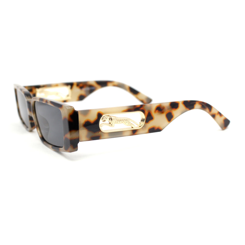 Jaguar Jewel Emblem Narrow Rectangle Plastic Luxury Fashion Sunglasses