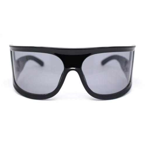 Flat Top Oversized Wrap Curved Lens Plastic Retro Sporty Sunglasses