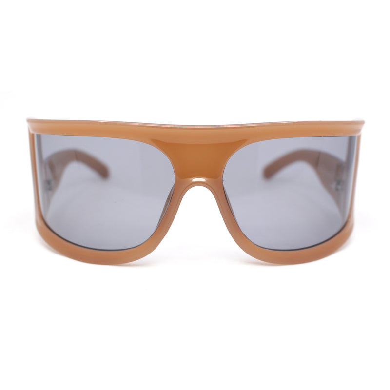 Flat Top Oversized Wrap Curved Lens Plastic Retro Sporty Sunglasses