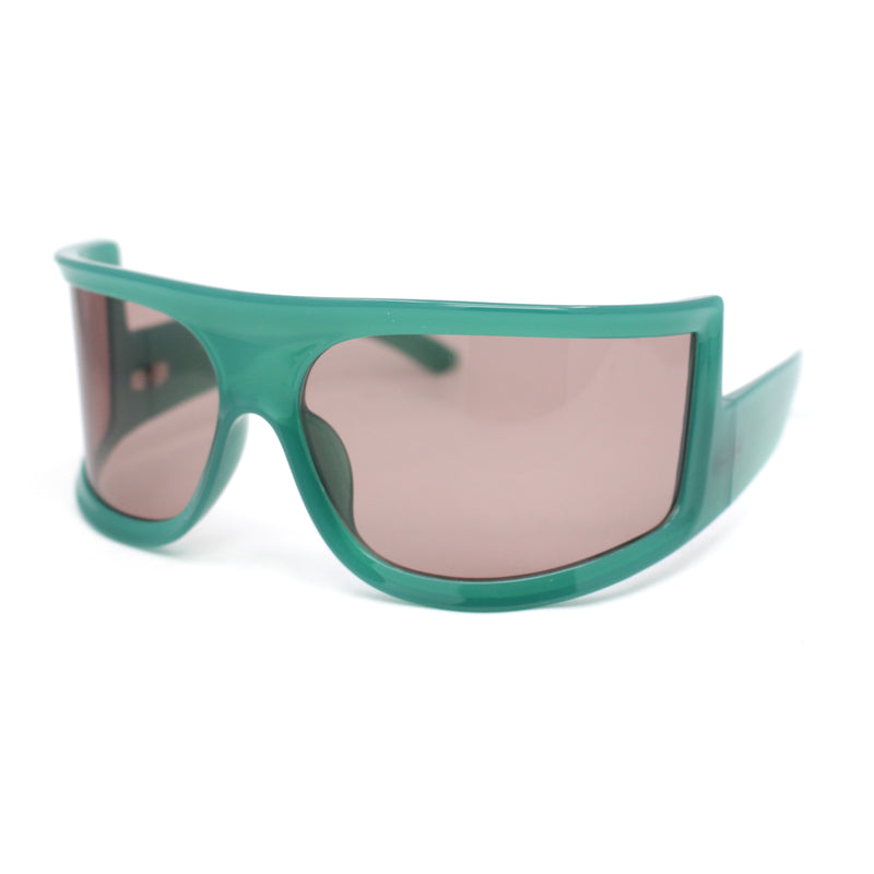 Flat Top Oversized Wrap Curved Lens Plastic Retro Sporty Sunglasses