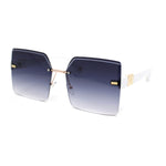 Womens Luxury Fashion Rimless Rectangle Designer Style 90s Sunglasses