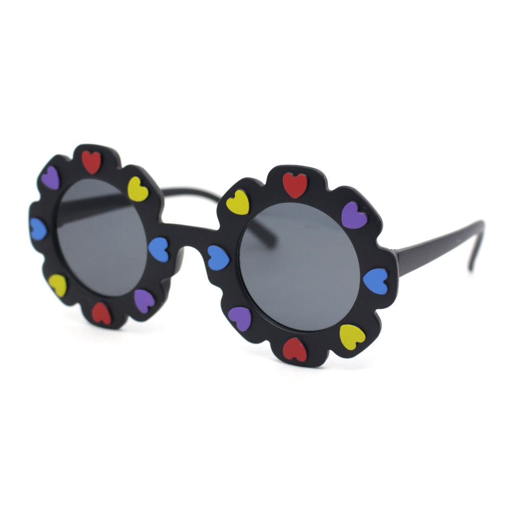 Girls Kids Size Heart Daisy Petal Round Circle Plastic Sunglasses