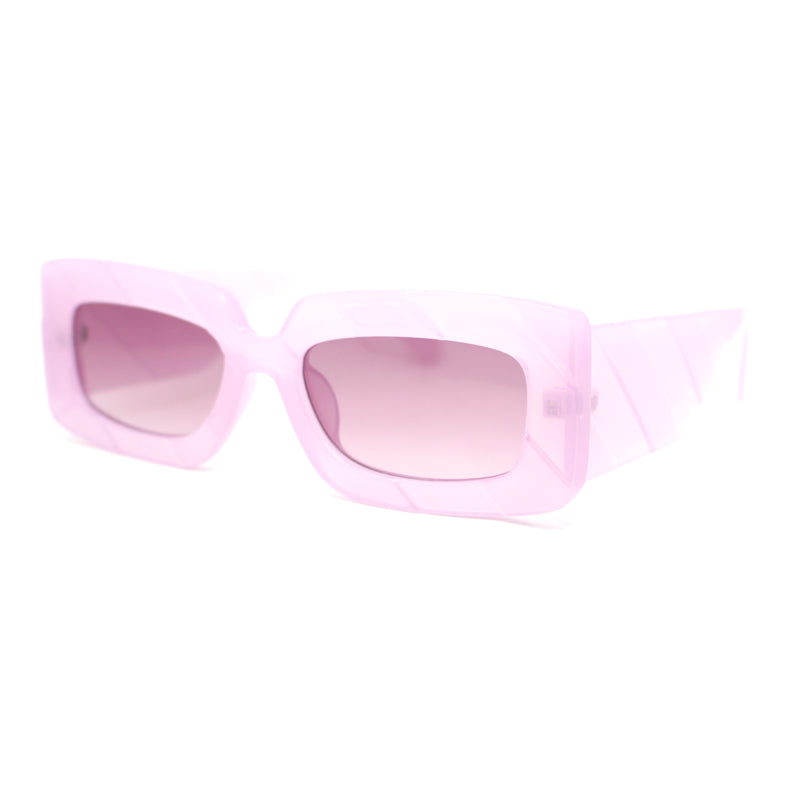 Womens Dimensional Stripe Bevel Thick Rectangle Mod Fashion Sunglasses