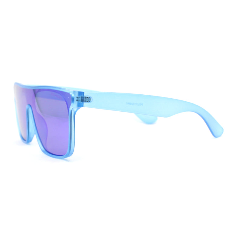 Polarized Pop Color Mirror Shield Horn Rim Oversize Sunglasses