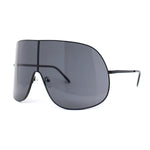 XXL Oversized Metal Rim Curved Monolens Shield Racer Sunglasses