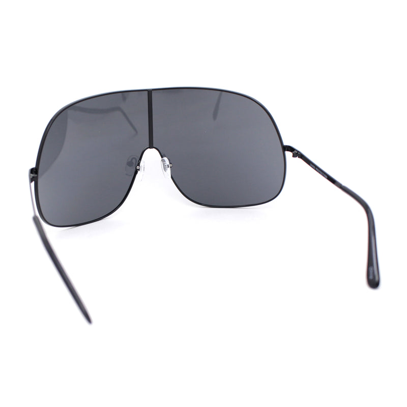 XXL Oversized Metal Rim Curved Monolens Shield Racer Sunglasses