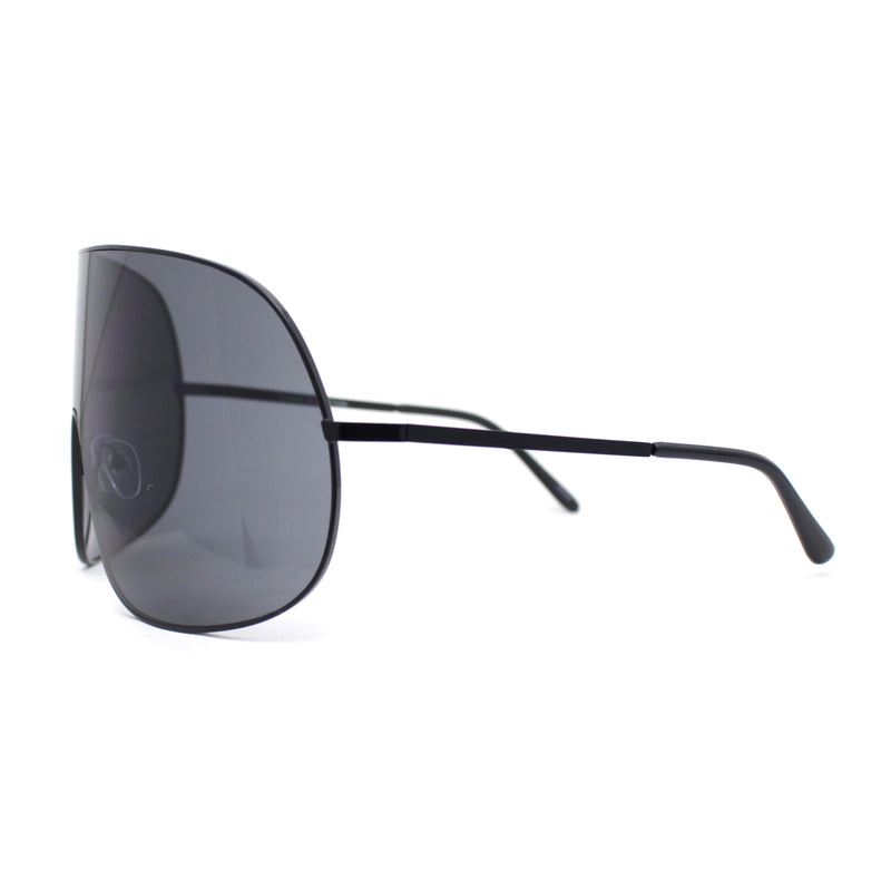 XXL Oversized Metal Rim Curved Monolens Shield Racer Sunglasses