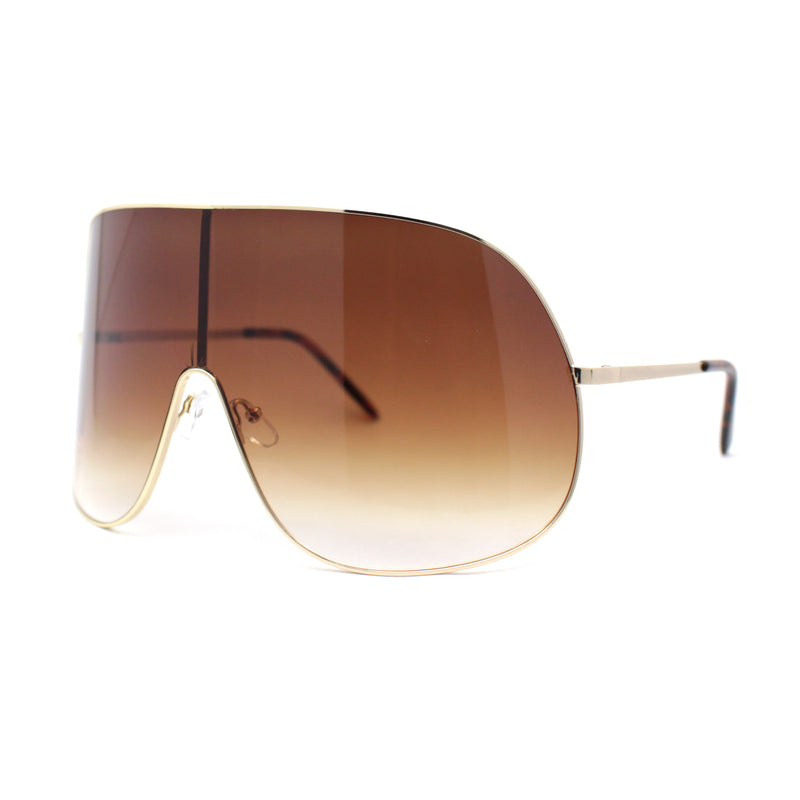 XXL Oversized Metal Rim Curved Monolens Shield Racer Sunglasses