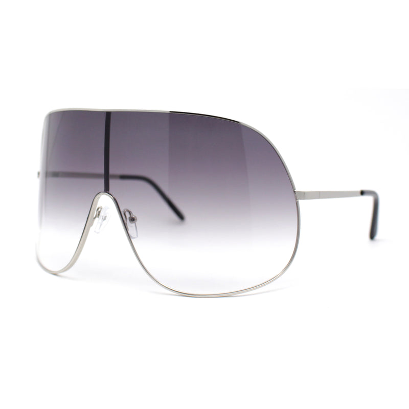 XXL Oversized Metal Rim Curved Monolens Shield Racer Sunglasses