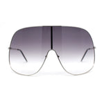 XXL Oversized Metal Rim Curved Monolens Shield Racer Sunglasses