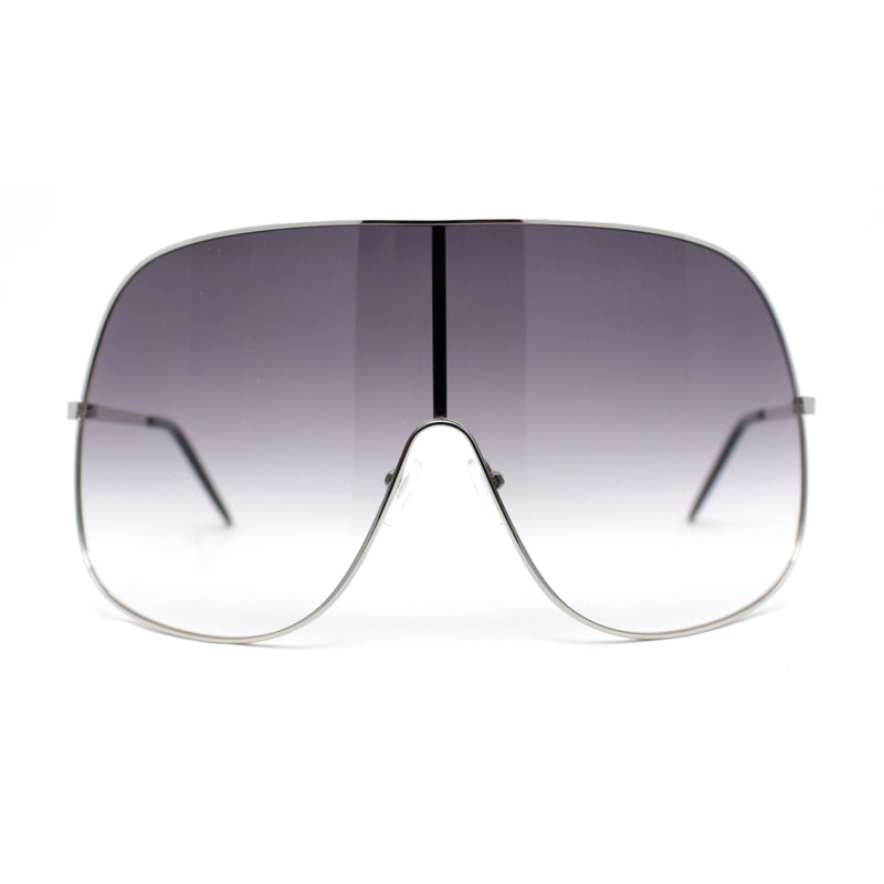 XXL Oversized Metal Rim Curved Monolens Shield Racer Sunglasses