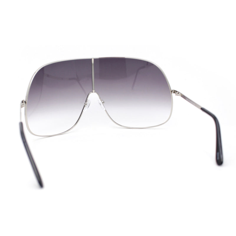 XXL Oversized Metal Rim Curved Monolens Shield Racer Sunglasses