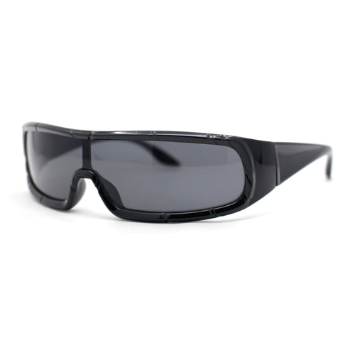 Futuristic Cyber Narrow Rectangle Shield Plastic Sunglasses