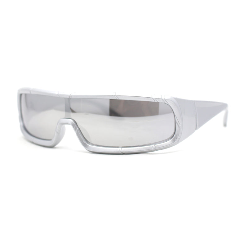 Futuristic Cyber Narrow Rectangle Shield Plastic Sunglasses