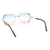Womens Ribbon Jewel Designer Style Rimless Oversize Rectangle Sunglasses
