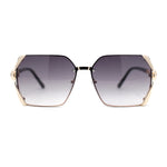 Womens Ribbon Jewel Designer Style Rimless Oversize Rectangle Sunglasses