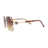 Womens Ribbon Jewel Designer Style Rimless Oversize Rectangle Sunglasses