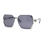 Womens Ribbon Jewel Designer Style Rimless Oversize Rectangle Sunglasses