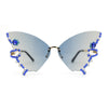 Sparkling Rhinestone Jewel Trim Butterfly Shape Rimless Sunglasses