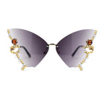 Sparkling Rhinestone Jewel Trim Butterfly Shape Rimless Sunglasses