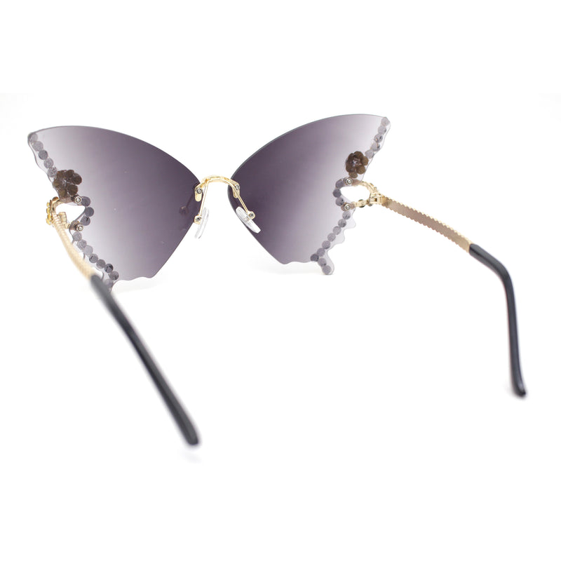 Sparkling Rhinestone Jewel Trim Butterfly Shape Rimless Sunglasses