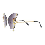 Sparkling Rhinestone Jewel Trim Butterfly Shape Rimless Sunglasses