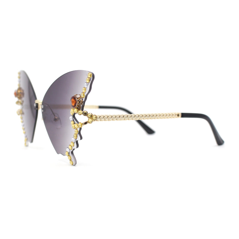 Sparkling Rhinestone Jewel Trim Butterfly Shape Rimless Sunglasses