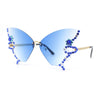 Sparkling Rhinestone Jewel Trim Butterfly Shape Rimless Sunglasses