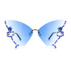 Sparkling Rhinestone Jewel Trim Butterfly Shape Rimless Sunglasses
