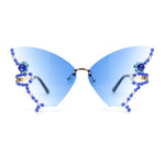 Sparkling Rhinestone Jewel Trim Butterfly Shape Rimless Sunglasses
