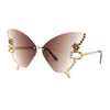 Sparkling Rhinestone Jewel Trim Butterfly Shape Rimless Sunglasses