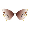 Sparkling Rhinestone Jewel Trim Butterfly Shape Rimless Sunglasses