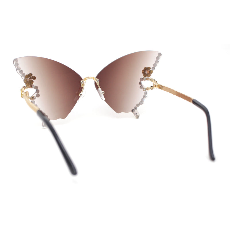 Sparkling Rhinestone Jewel Trim Butterfly Shape Rimless Sunglasses