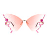 Sparkling Rhinestone Jewel Trim Butterfly Shape Rimless Sunglasses