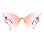 Sparkling Rhinestone Jewel Trim Butterfly Shape Rimless Sunglasses