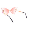 Sparkling Rhinestone Jewel Trim Butterfly Shape Rimless Sunglasses