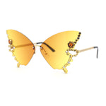 Sparkling Rhinestone Jewel Trim Butterfly Shape Rimless Sunglasses