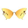 Sparkling Rhinestone Jewel Trim Butterfly Shape Rimless Sunglasses